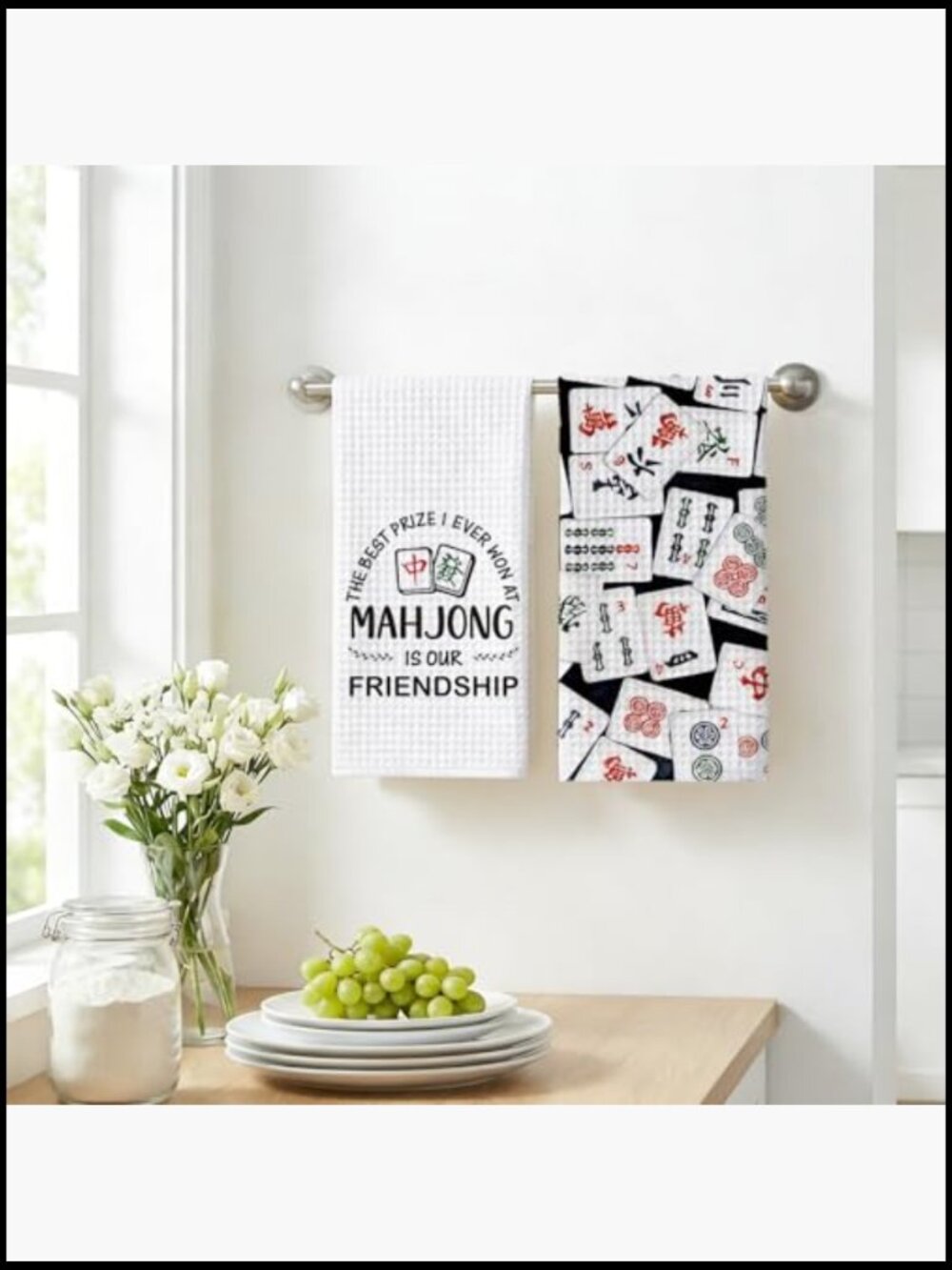 Floral Mahjong Decorative Waffle Weave Kitchen Towels Set of 2 Home Decor - Picture 2 of 6
